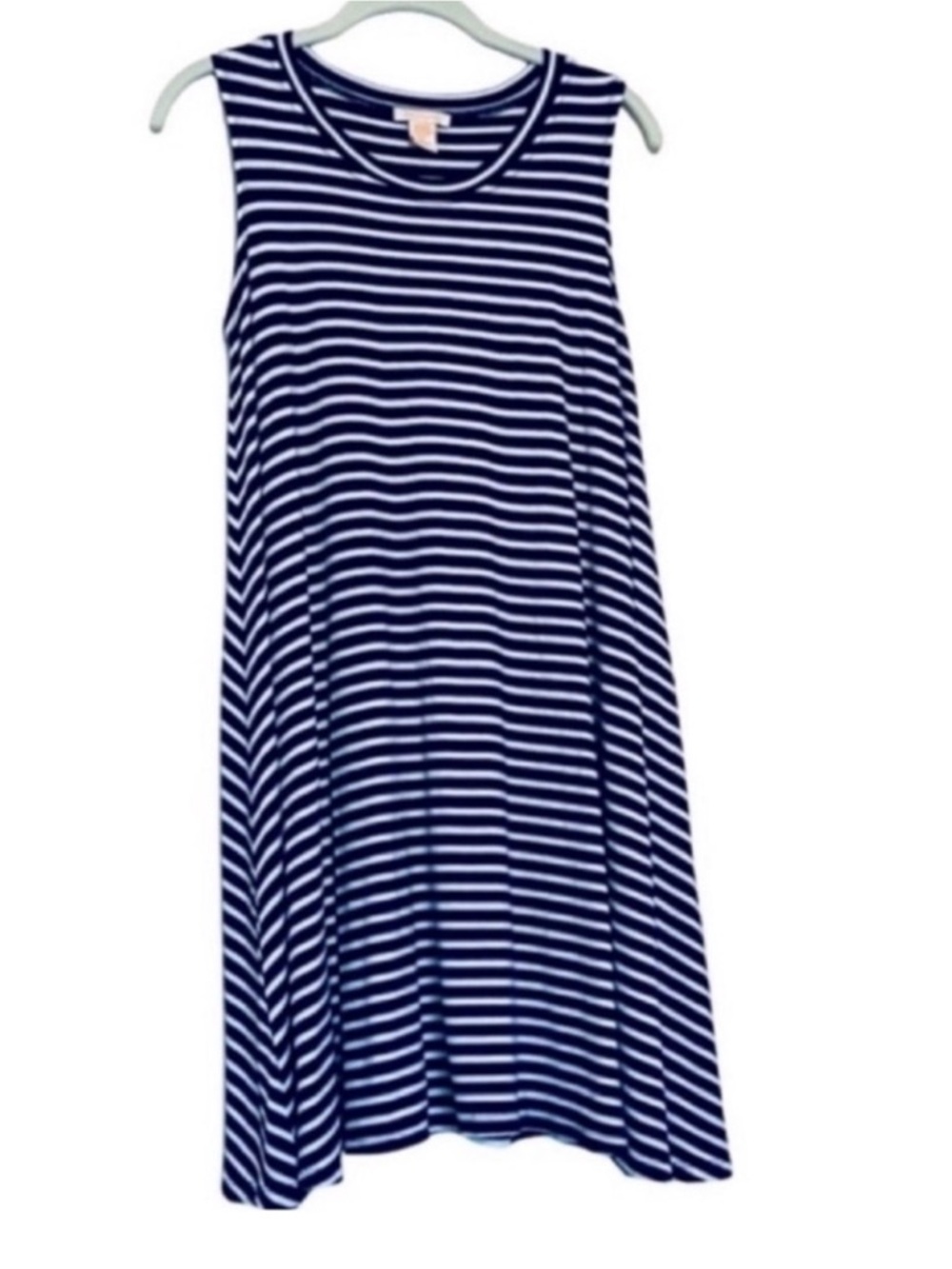 Klozlyne Sleeveless Dress Flowing Shift Stretch Jersey Knit Blue White Size SP
